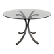 Table space age plateau verre fumé et piètement chromé
