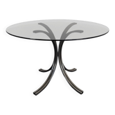Table with a smoked glass top and chrome legs.