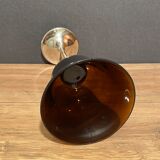 Photophore in tinted glass on high metal foot with silver patina