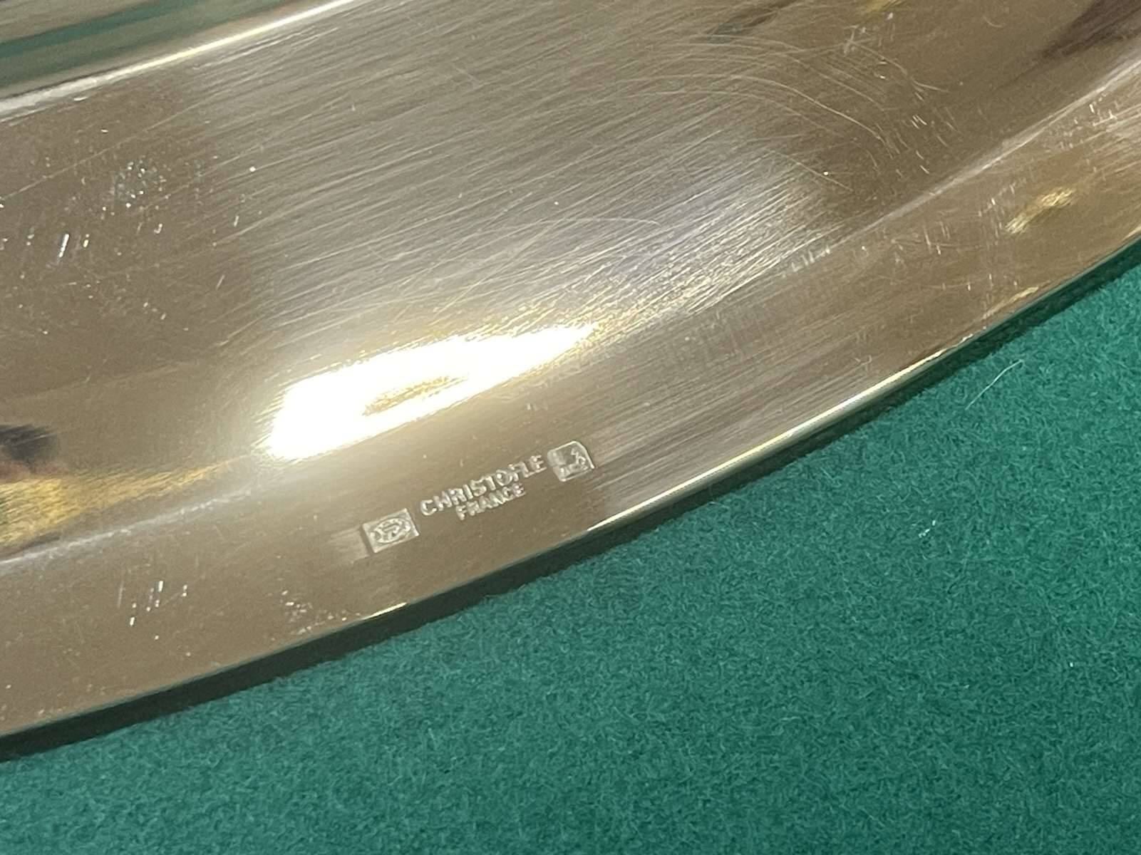 Oval silver-plated metal tray Christofle Malmaison model