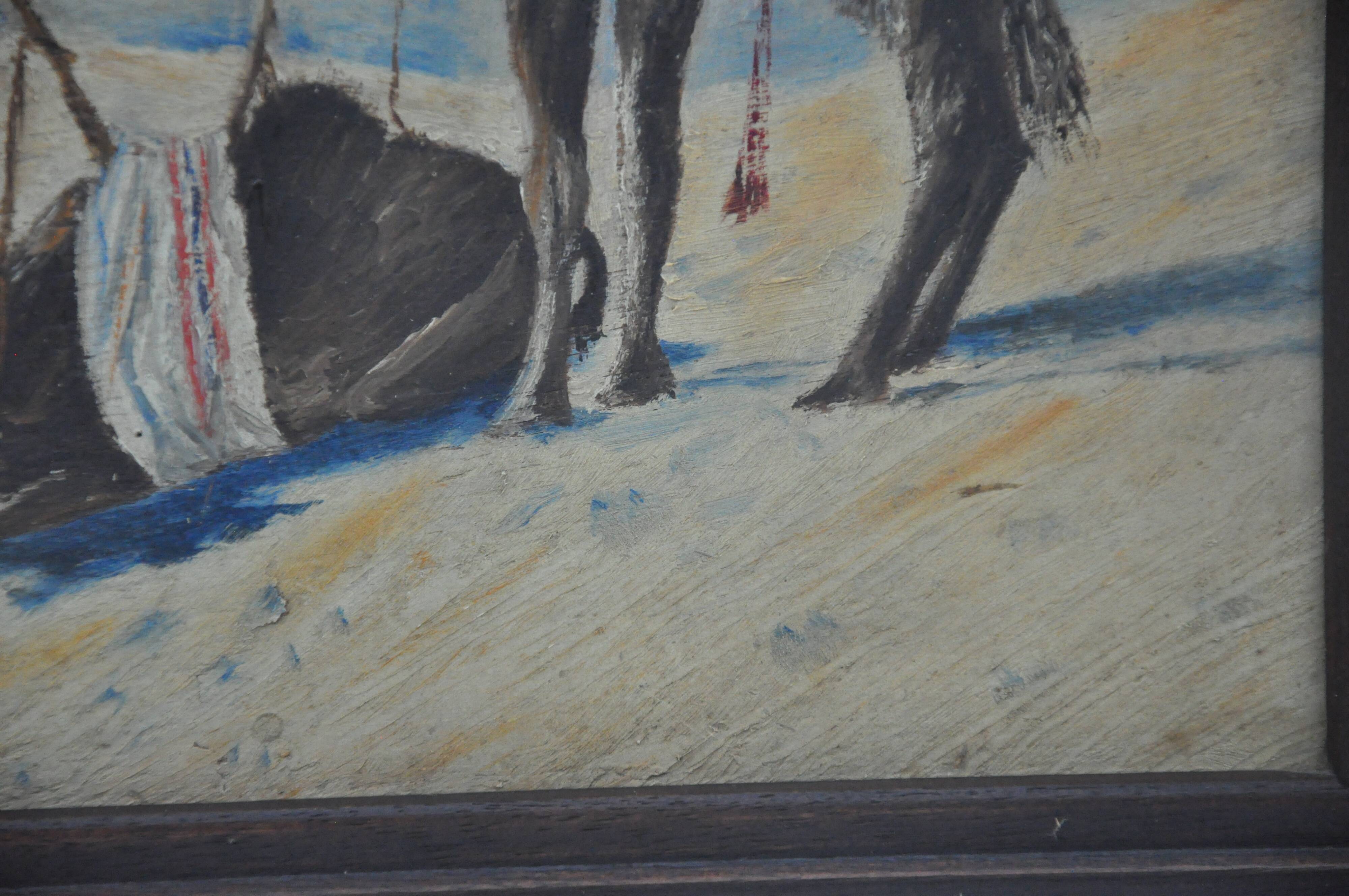 Ancient painting oil s wood, orientalist Bedouin camel desert unsigned