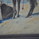 Ancienne peinture huile s bois, orientaliste bédouin dromadaire désert non signé