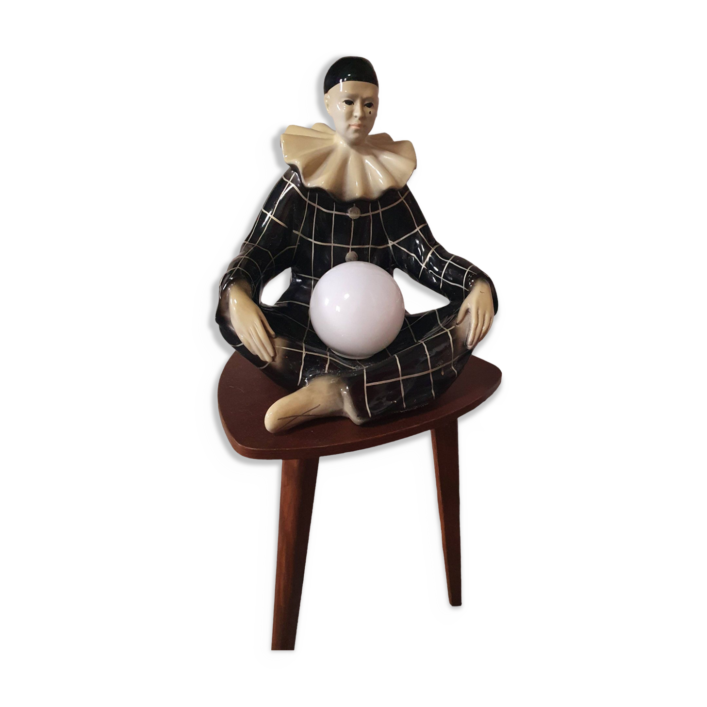 Large vintage Pierrot bedside lamp or table lamp from the 50s/60s 1950s with black tiles