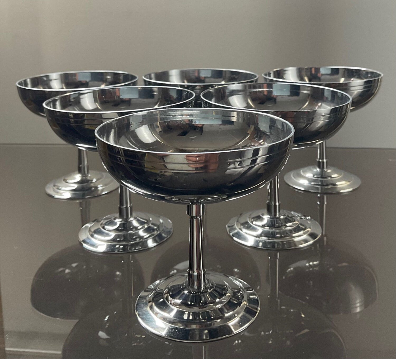 Series of 6 stainless steel ice cups by Letang Rémy 70s