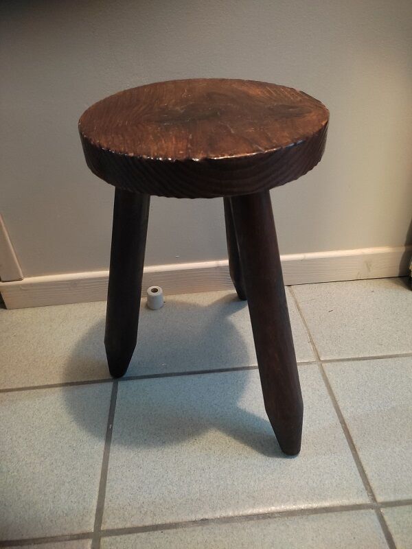 Solid wood stool legs varnished tripod patinated