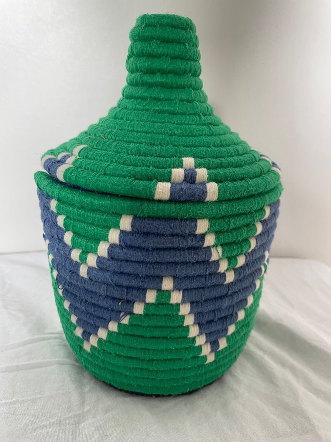 Bohemian artisanal Moroccan box colored green and blue
