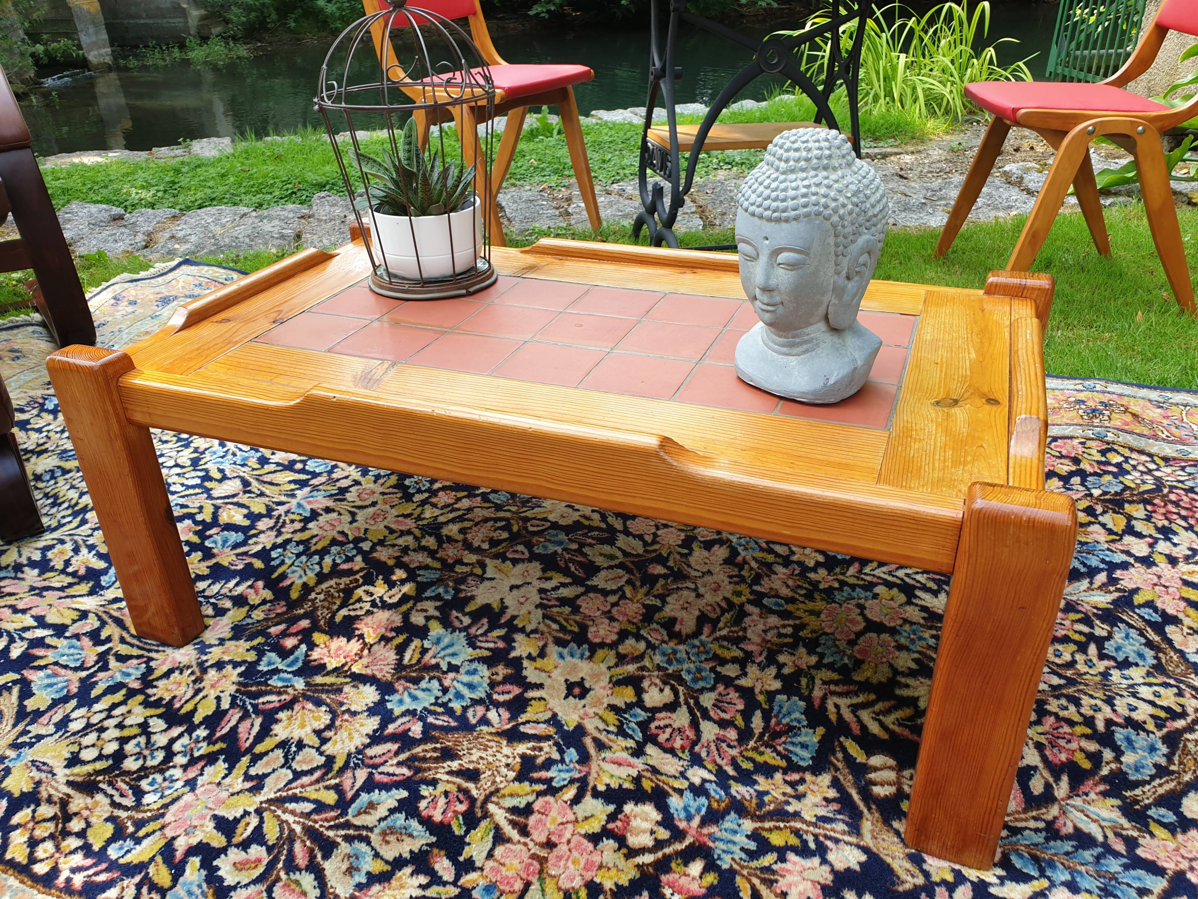 Pine and ceramic coffee table 1980