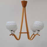 Mid-Century wood chandelier /dřevo Humpolec, 1970's.