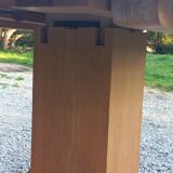 1950s round oak table, 2 heights, central quadripod leg