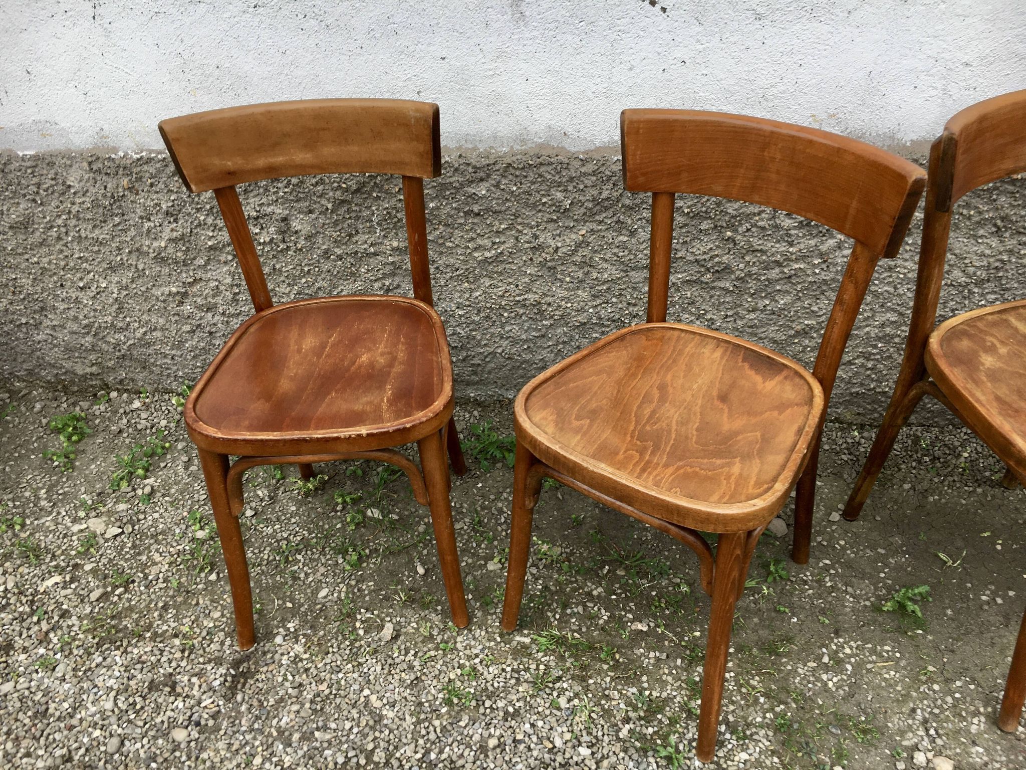 Series of 10 vintage bentwood curved wood bistro chairs