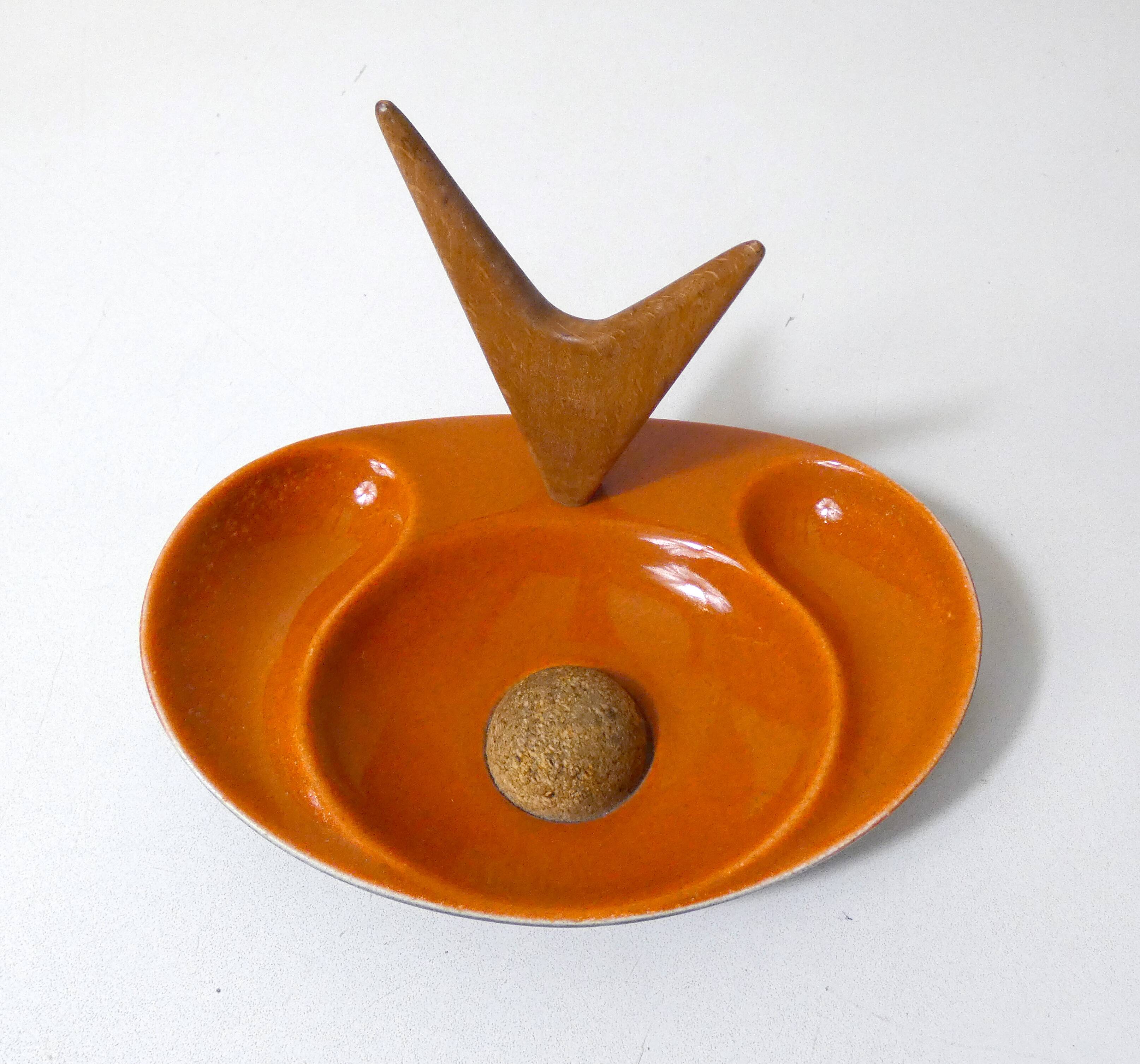 old ceramic and asymmetrical wood pipe ashtray