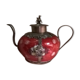 Théière asiatique rouge métal et céramique
