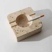 Vintage alabaster ashtray from the 1960s, beige stone, mid-century design, San Gimignano, Italy.