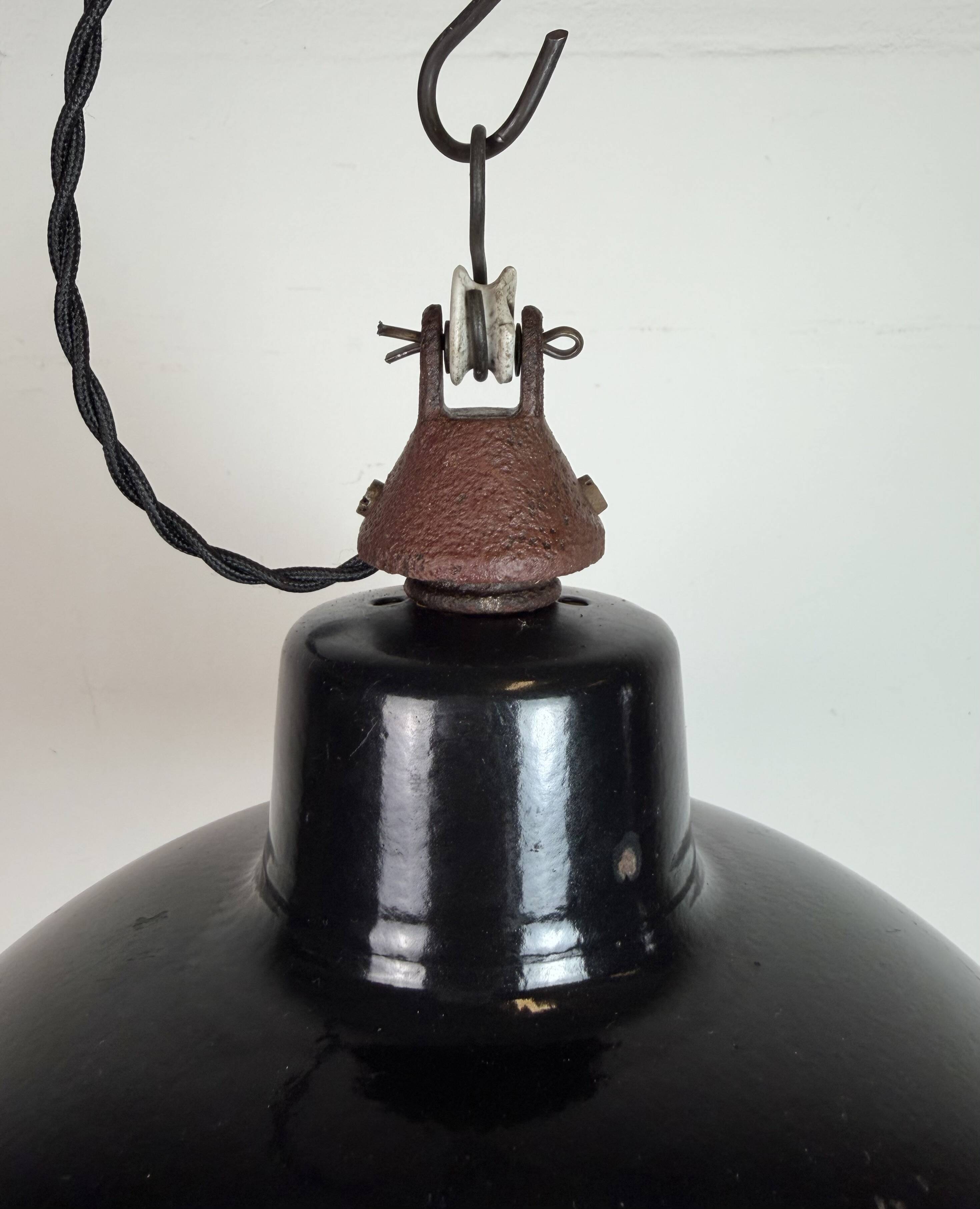 East German Black Enamel Factory Light by LBD Veb Leuchtenbau Dresden, 1950