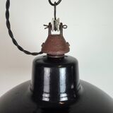 East German Black Enamel Factory Light by LBD Veb Leuchtenbau Dresden, 1950