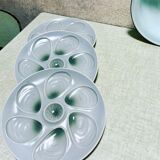 Salins factory oyster plates in water green colors