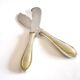 Two antique service knives in silver-plated metal, pearl frieze gowe alpacca.