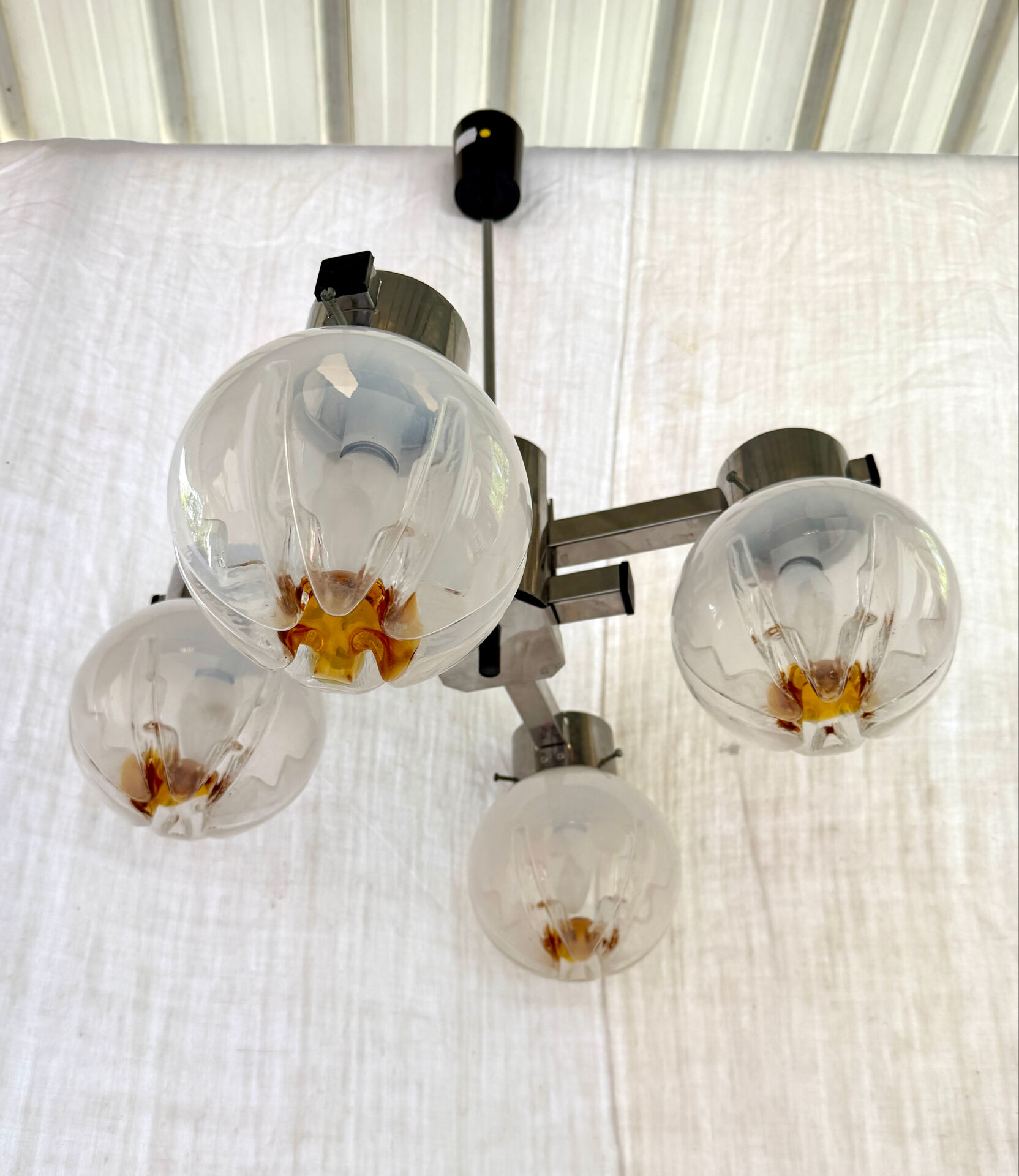 Four-armed chandelier Gaetano Sciolari Mazzega 1970