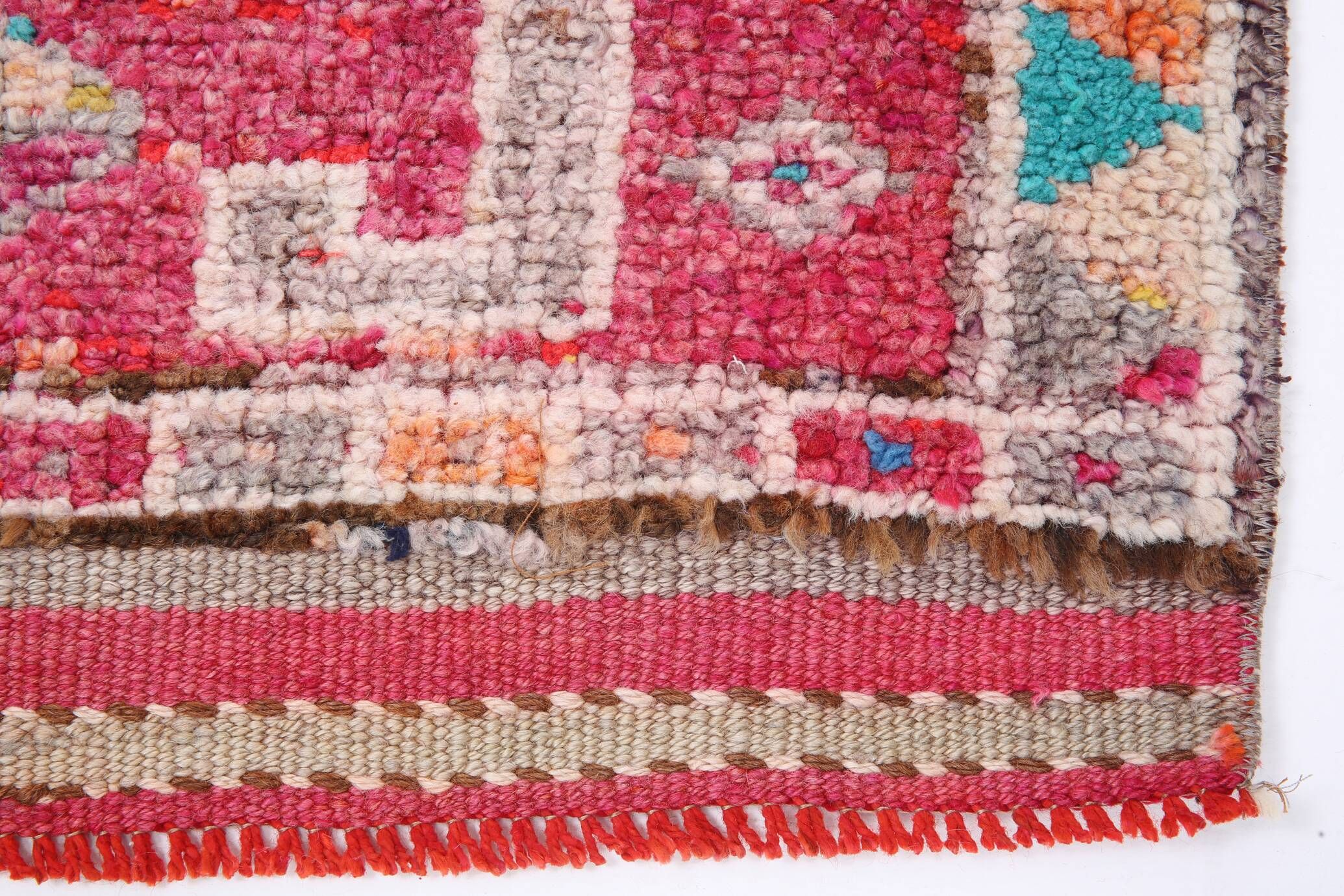 Raspberry Pink Tribal Vintage Runner Rug, Turkish Hallway Carpet,102x322 Cm