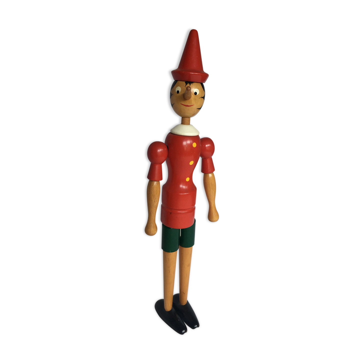 PINOCCHIO WOODEN ARTICULATED COAT RED AND GREEN HANDMADE VINTAGE