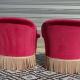 2 antique toad armchairs in red velvet