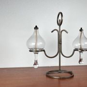 Mid-century Danish wrought iron and glass table oil lamp, 1960s.