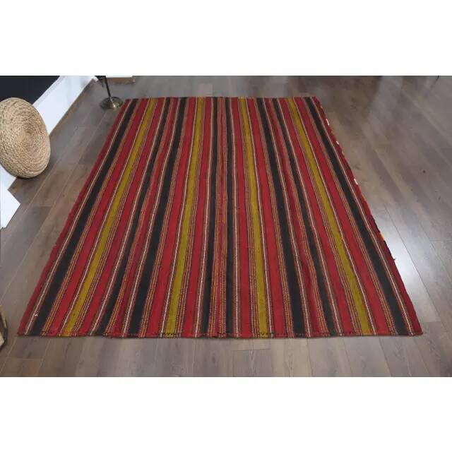 1970s Vintage Turkish Handmade Wool Cotton Red Kilim Rug 219x285