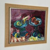 Original mid-century European oil on canvas – “Still Life” by Roy – dated 1969 – vintage & framed – 75 × 64 cm (29.5" × 25.2")