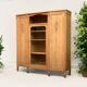 Asymmetrical Art Deco glass-fronted Parisian wardrobe in raw oak, 1930.