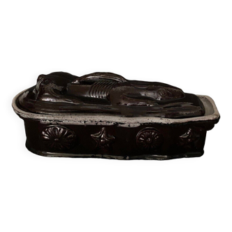 19th century hare terrine in glazed earthenware and white glaze