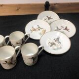 Porcelain de Paris Espresso Cup & Saucer Set: Bird Motif, Gilded, 1950s