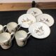 Porcelain de Paris Espresso Cup & Saucer Set: Bird Motif, Gilded, 1950s