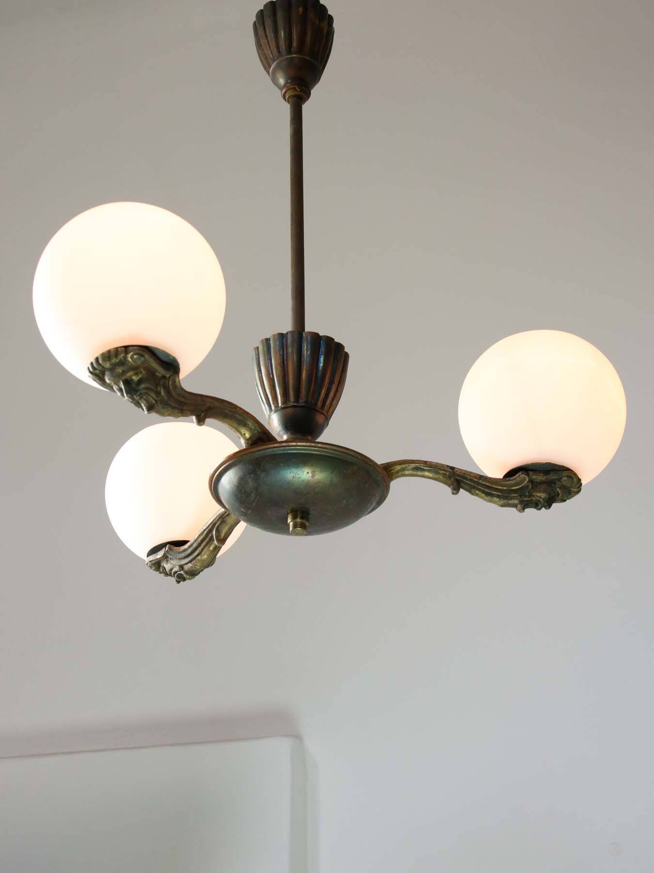 Art Deco French Brass Figural Chandelier, 1930