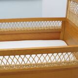 1960s oak and wicker baby bed
