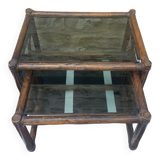 Rattan bamboo and glass nesting table
