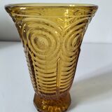 Art Deco vase in molded pressed glass, amber color