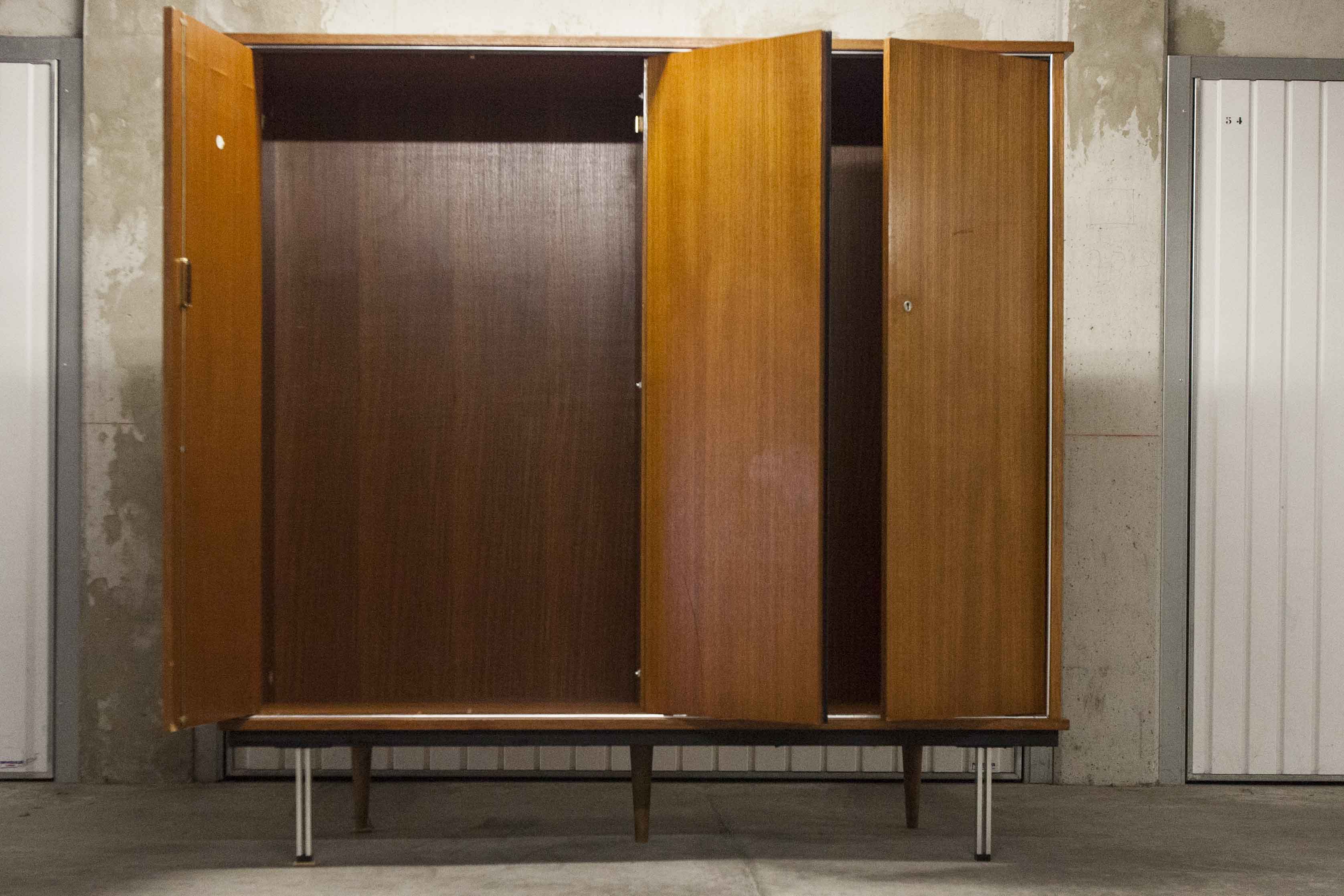 Wardrobe 1970 teak 4 doors half wardrobe half shelf 182 cm