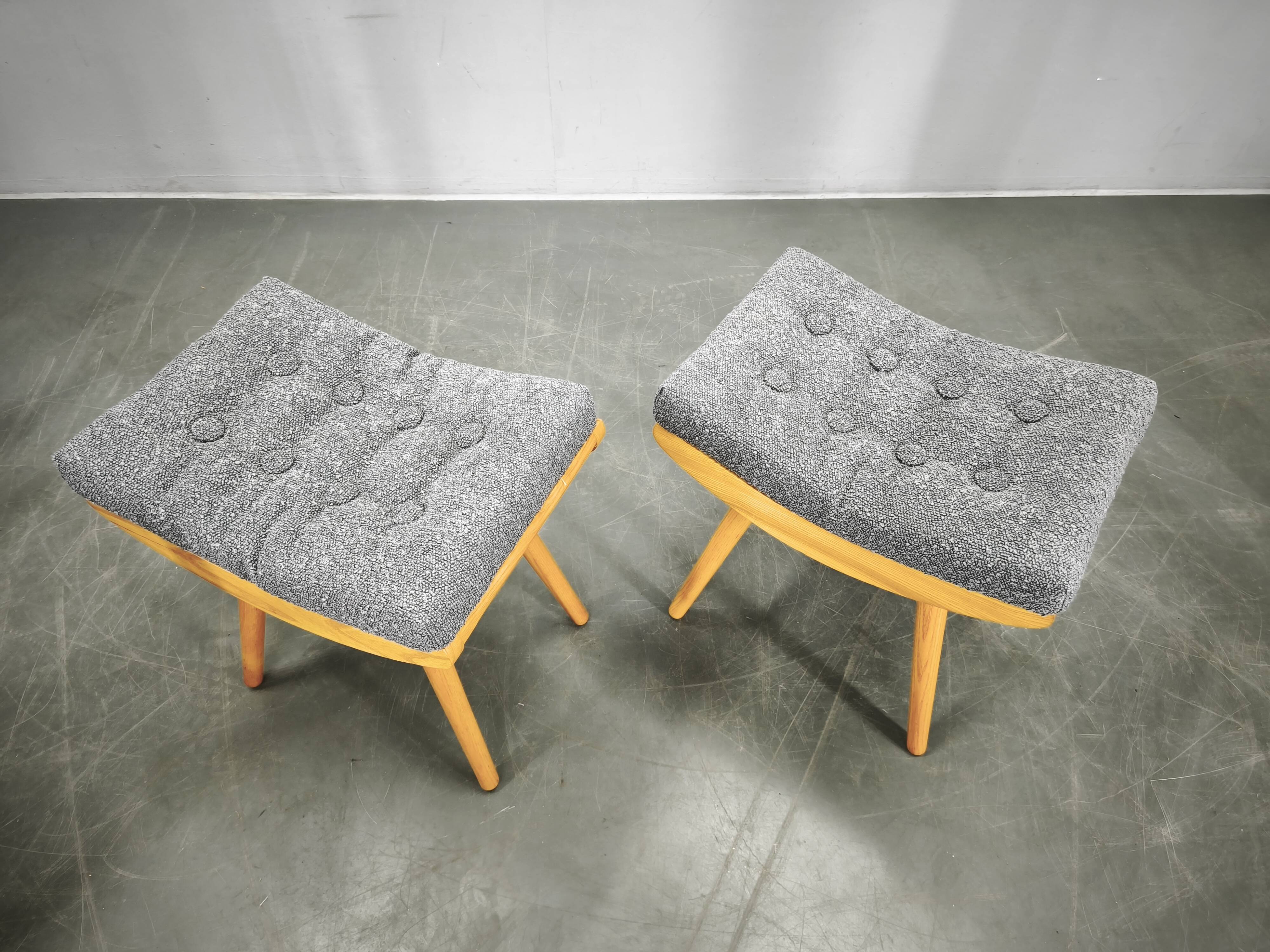 Pair of 1960s Maple Mid Century Stools, Czechoslovakia