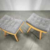 Pair of 1960s Maple Mid Century Stools, Czechoslovakia