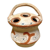 Ancient Berber flower holder, painted terracotta, vintage ethnic vase.