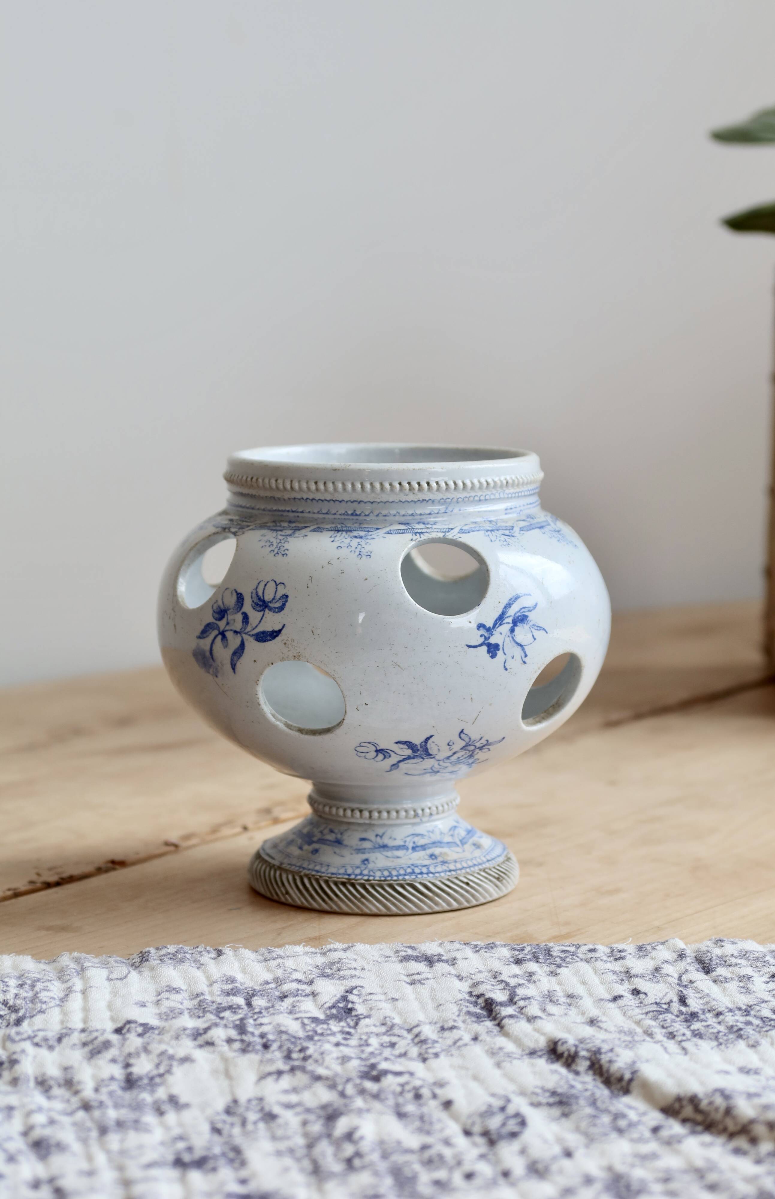 Old crocus pot in blue earthenware | Saint-Uze flower holder in REVOL style