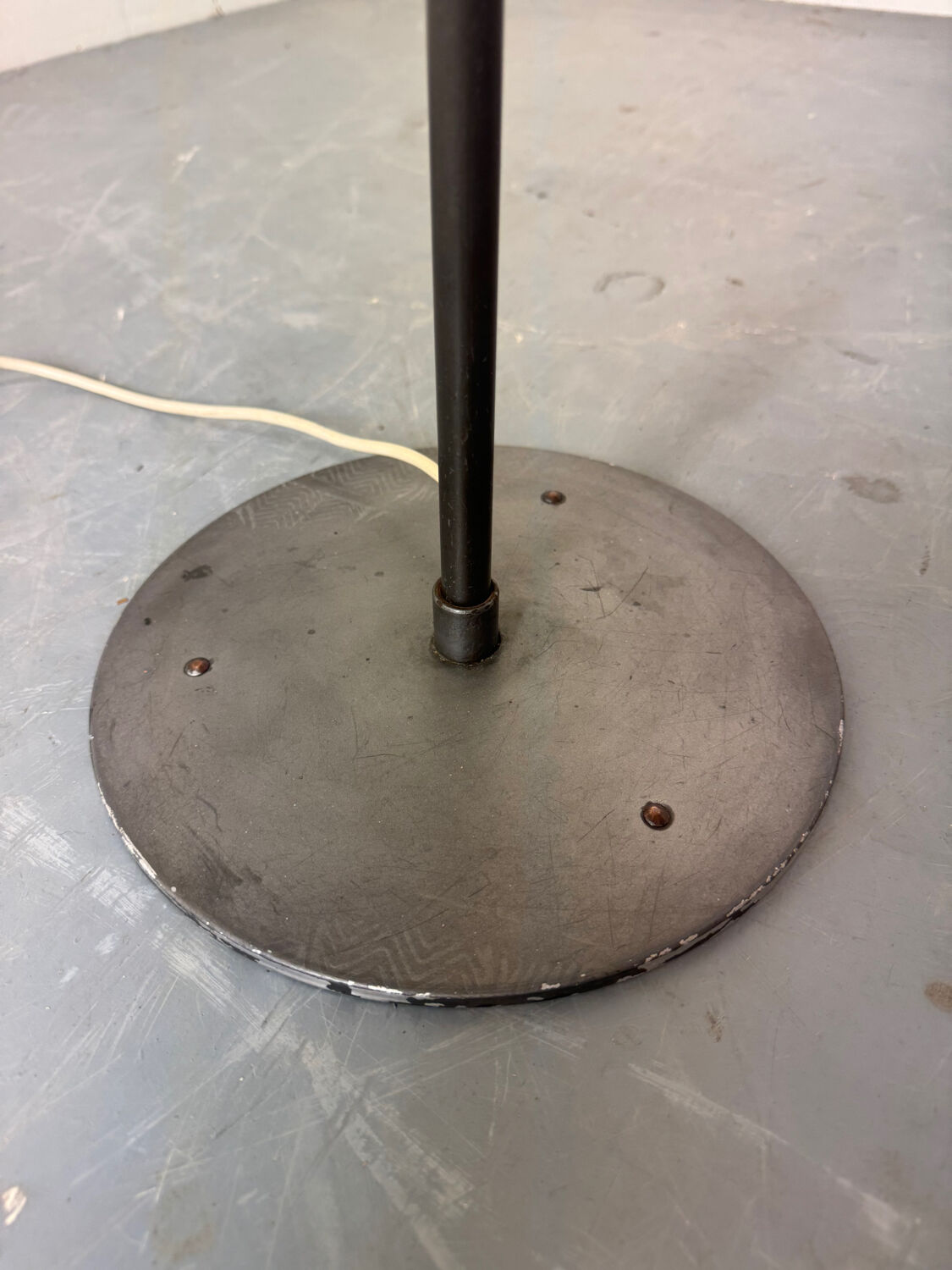 Mid Century France Modernist steel, brass and glass floor lamp, 1950s