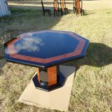 Octagonal table paul michel lacquered black and elm magnifying glass