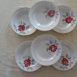 6 assiettes Saint Amand faience ancienne  381112 fleurs rose rouge