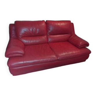 2-seater red leather sofa