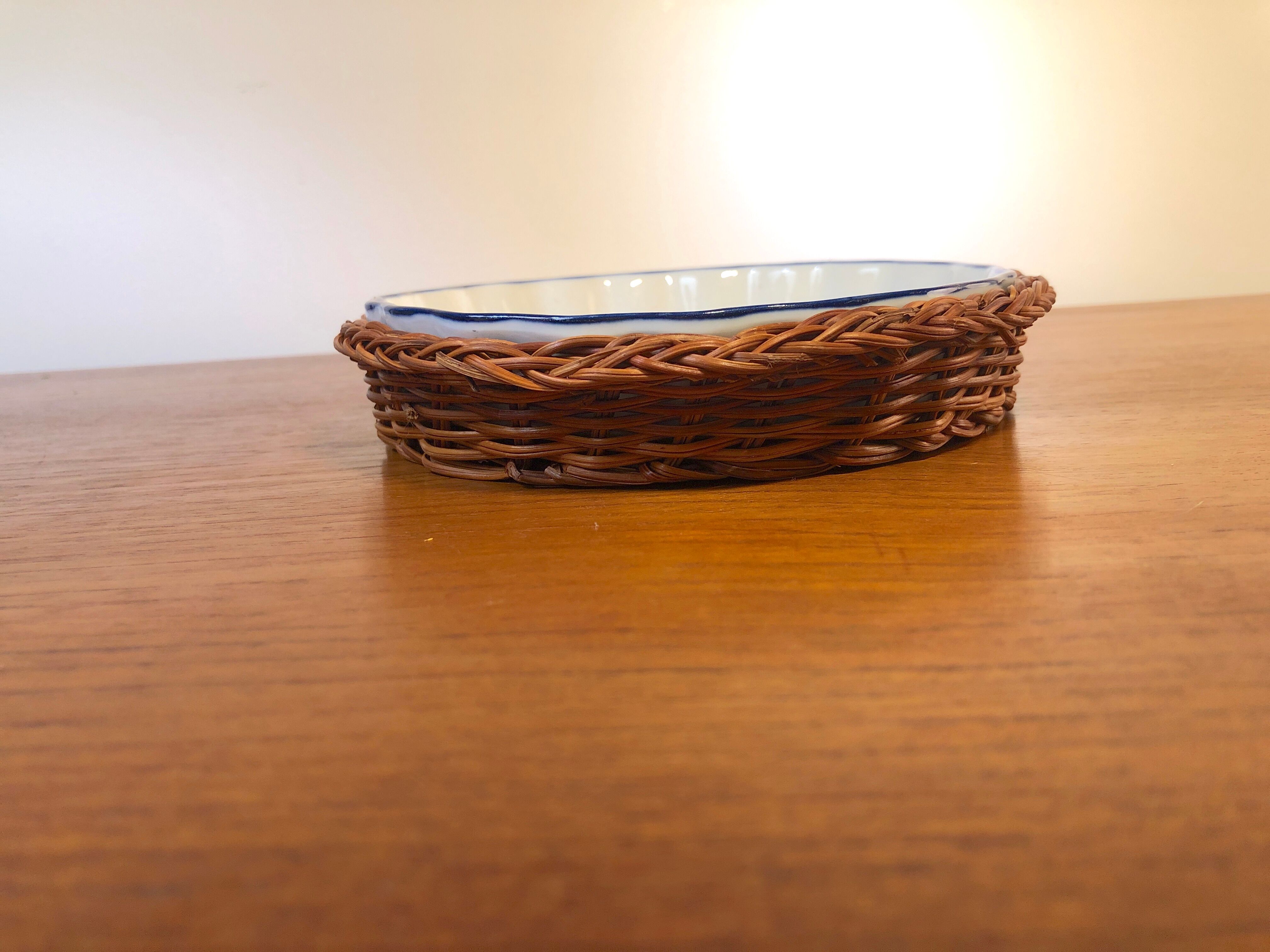 Vintage pie mold and wicker pan