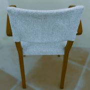 Fauteuils bridges chic année 50 en bois massif   blanc beige cousus main