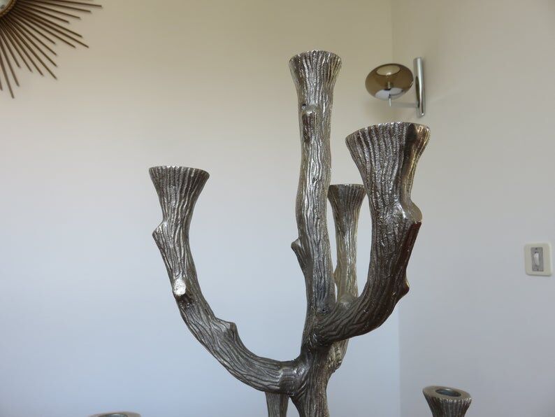 Brutalist candlestick sculpture massive aluminum tree 70s