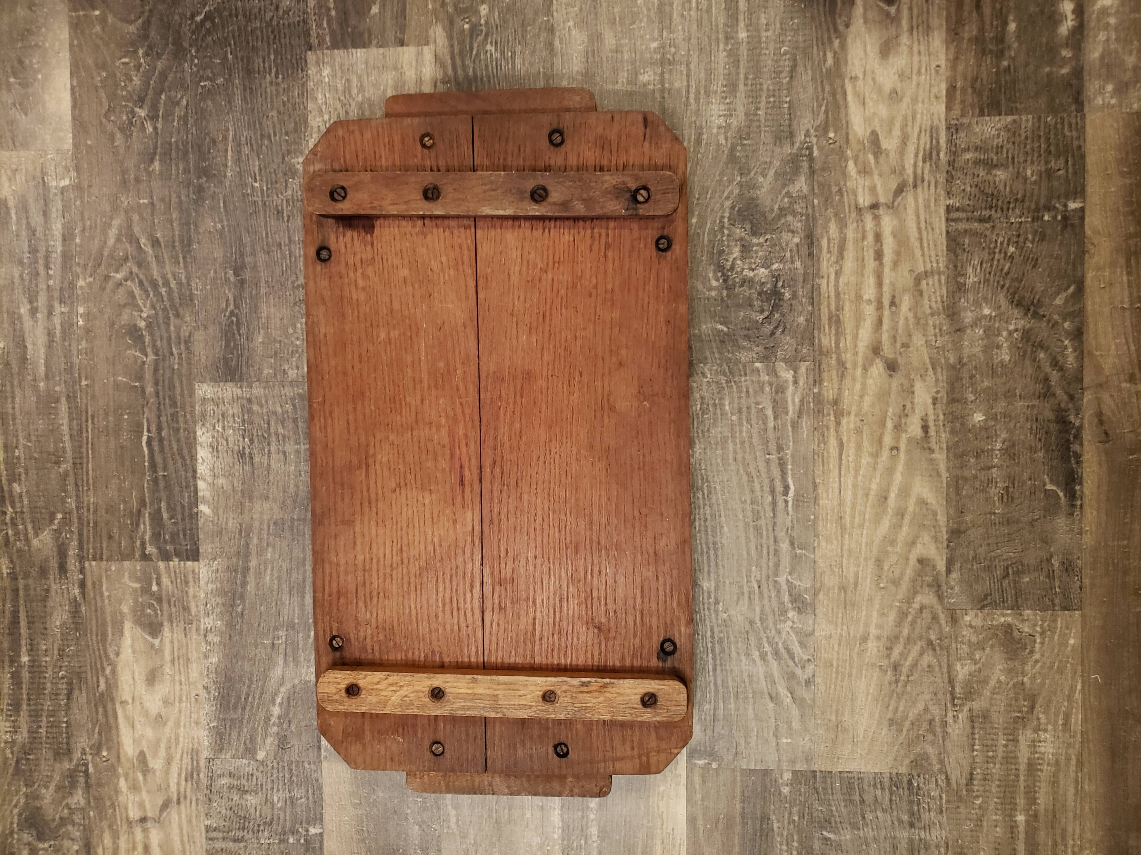 Vintage rectangular wooden serving top with glass plate
