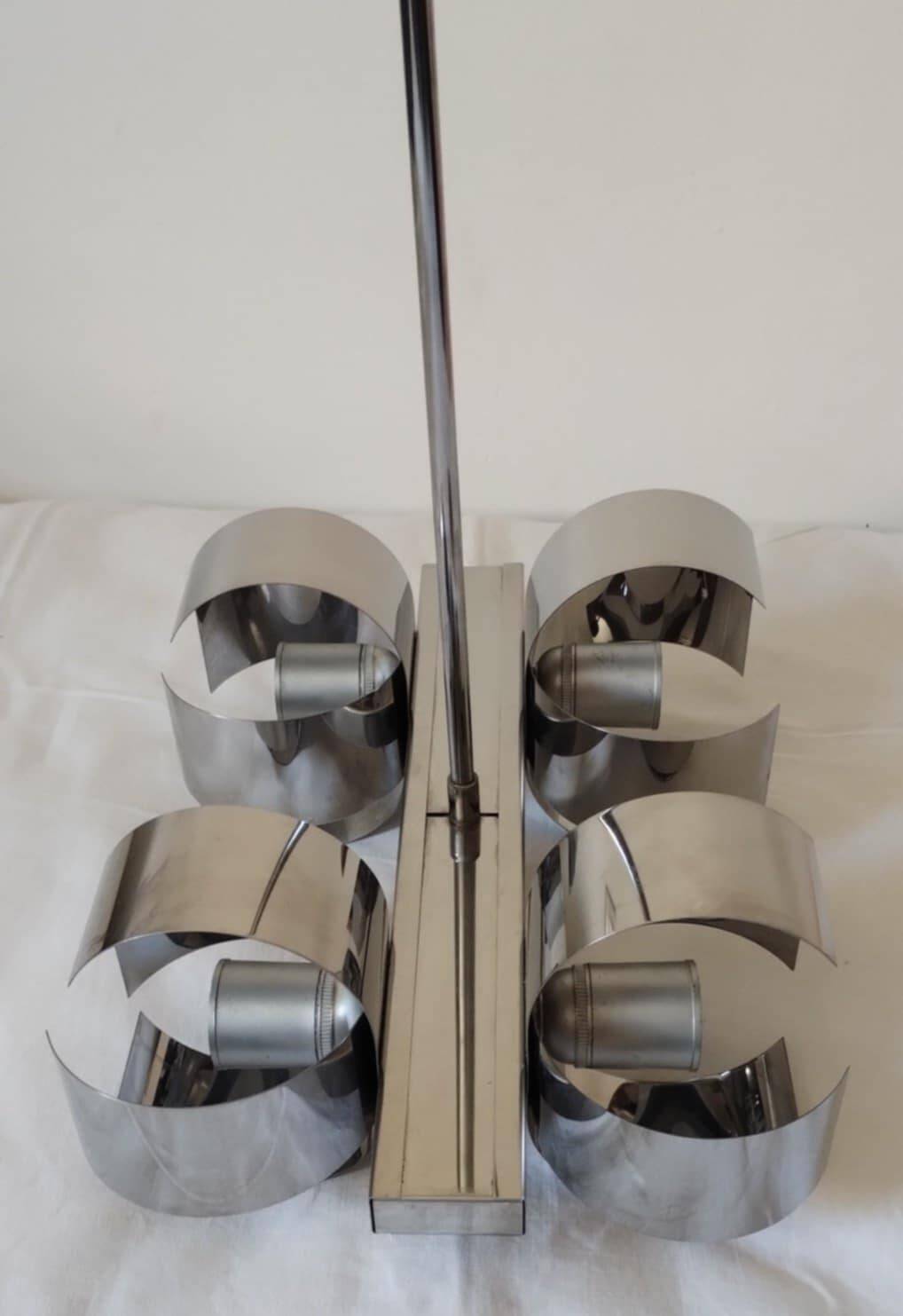 Space Age 4-light chandelier in chrome metal, 1970s